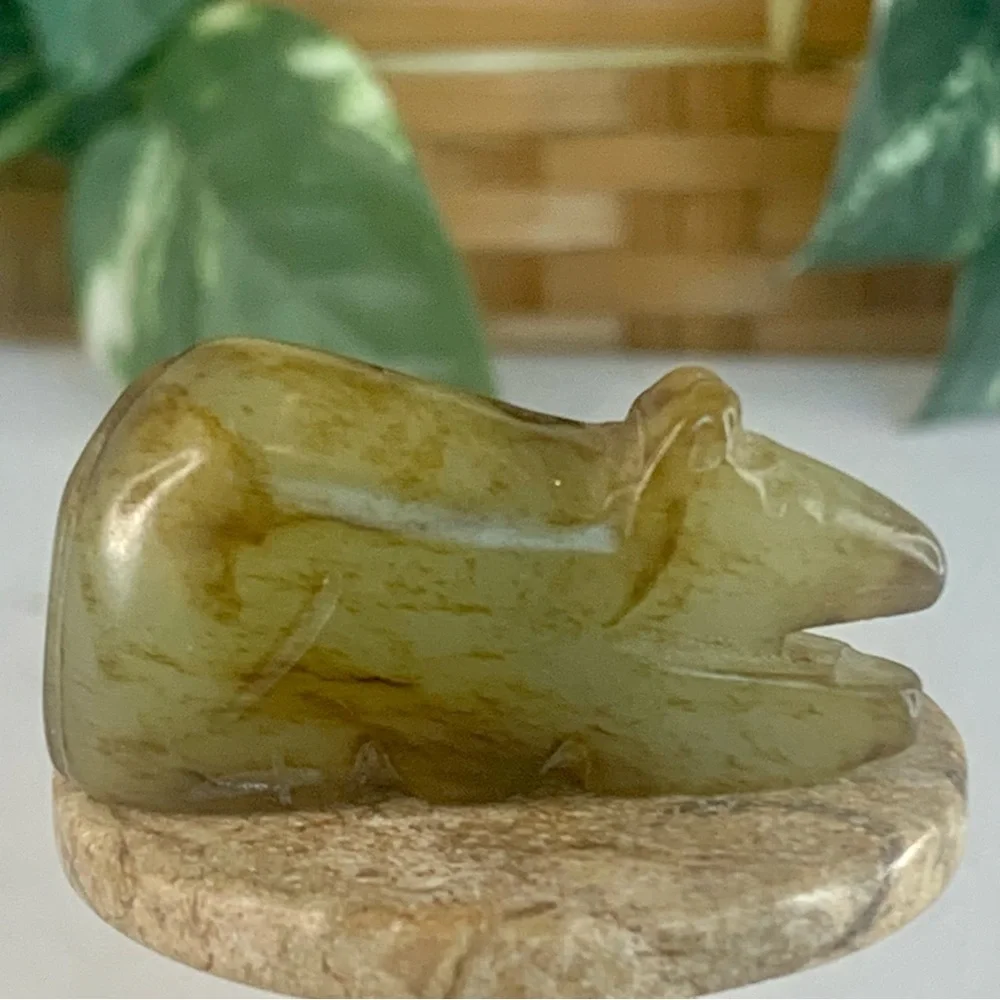 Vintage Chinese Zodiac Jade Rat Pendant Bead Hand Carved Miniature Animal 1.7